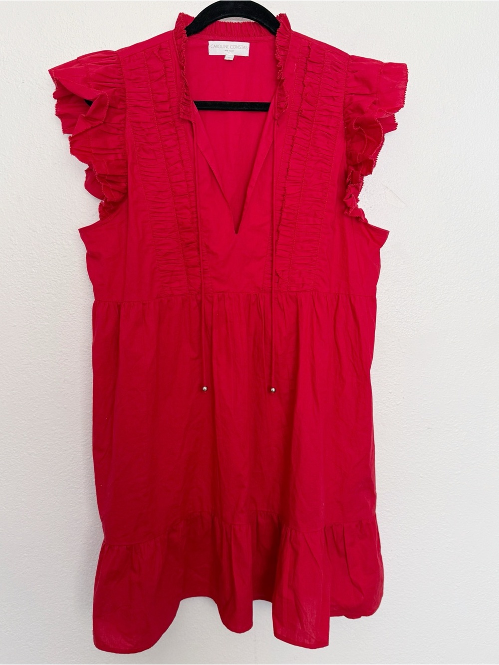 Caroline Constas Red Ruffle Cotton Tunic Dress Boho Mini - Picture 2 of 8
